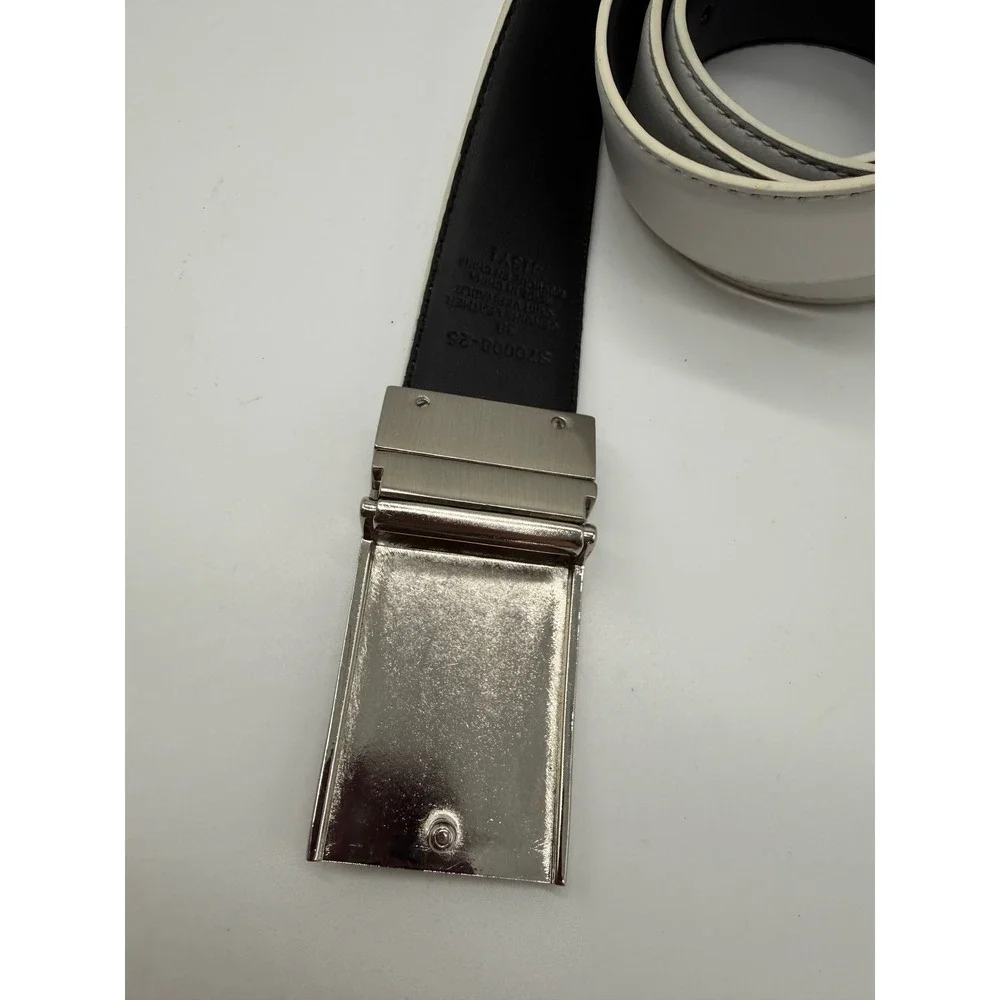 Nike Leather Belt Mens 38 White Excellent Swoosh Plaque Buckle S70008-25
